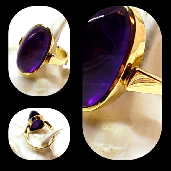 14KYG Amethyst Cabachon Ring - Picture 4 of 5